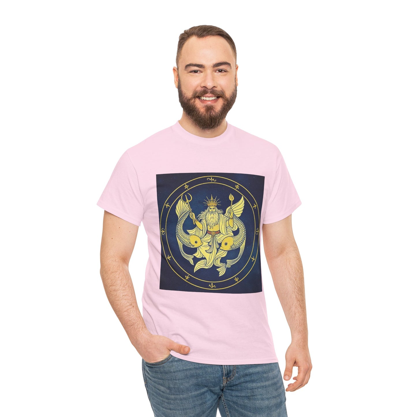 Unisex Heavy Cotton T-Shirt, King of Pisces, Zodiac Design