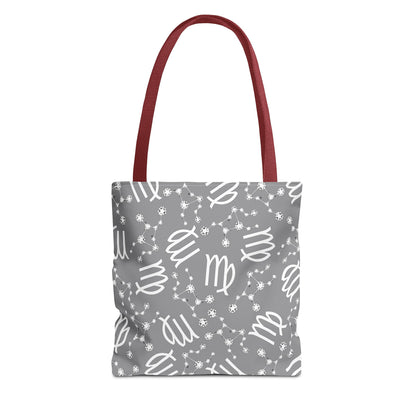 Tote Bag, Virgo Zodiac Sign, AOP, (Grey, White)