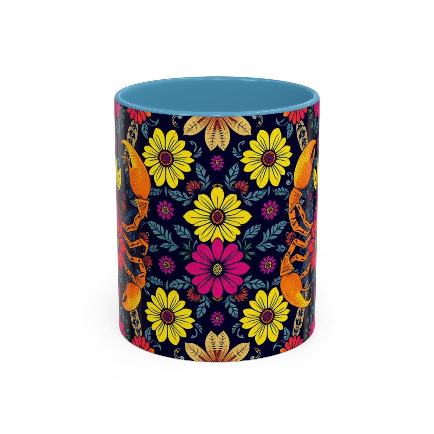 Accent Coffee Mug, Scorpio, Zodiac v3. Flower Pattern, (11, 15oz)