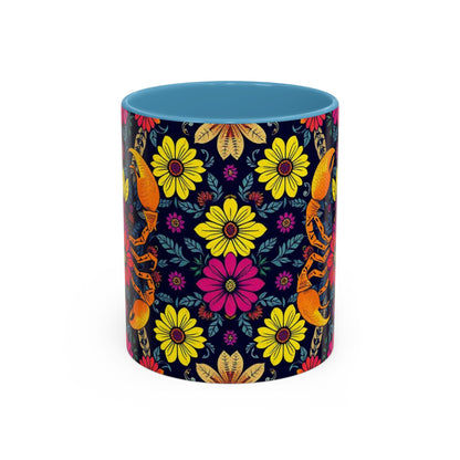 Accent Coffee Mug, Scorpio, Zodiac v3. Flower Pattern, (11, 15oz)