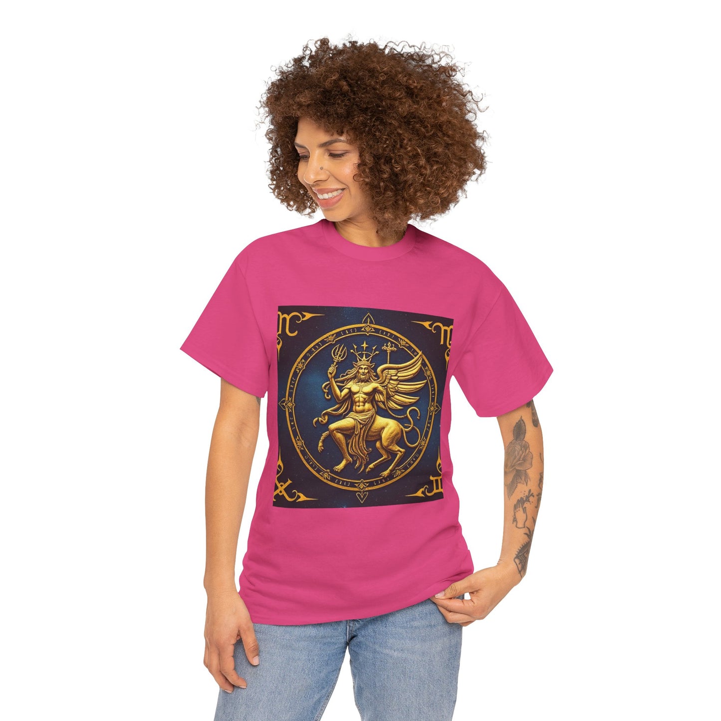 Unisex Heavy Cotton T-Shirt, Gold Angel, Symbol, Virgo Zodiac Design