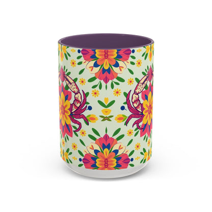 Accent Coffee Mug, Cancer, Zodiac v3, Flower Pattern, (11, 15oz)