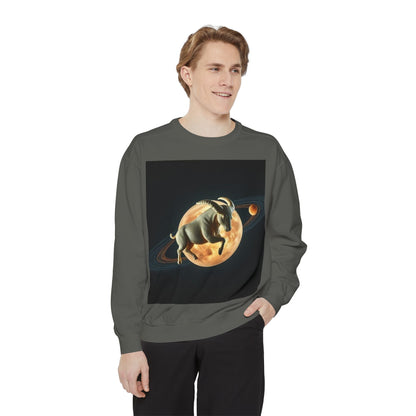 Garment-Dyed Sweatshirt, Unisex, Space Animal Design v1, Taurus
