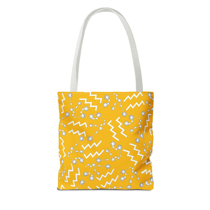 Tote Bag, Aquarius Zodiac Sign, AOP, (Yellow, White)