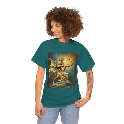 Unisex Heavy Cotton T-Shirt, Sagittarius King, Bow & Arrow v1, Zodiac Design
