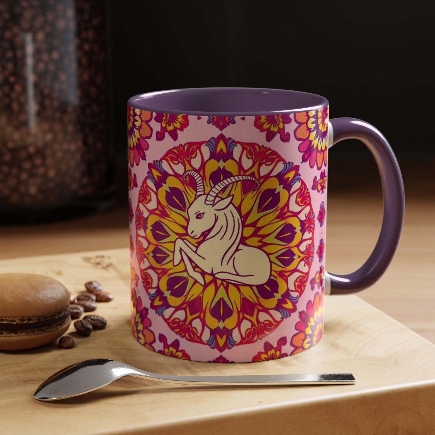 Accent Coffee Mug, Capricorn, Zodiac v3, Flower Pattern, (11, 15oz)