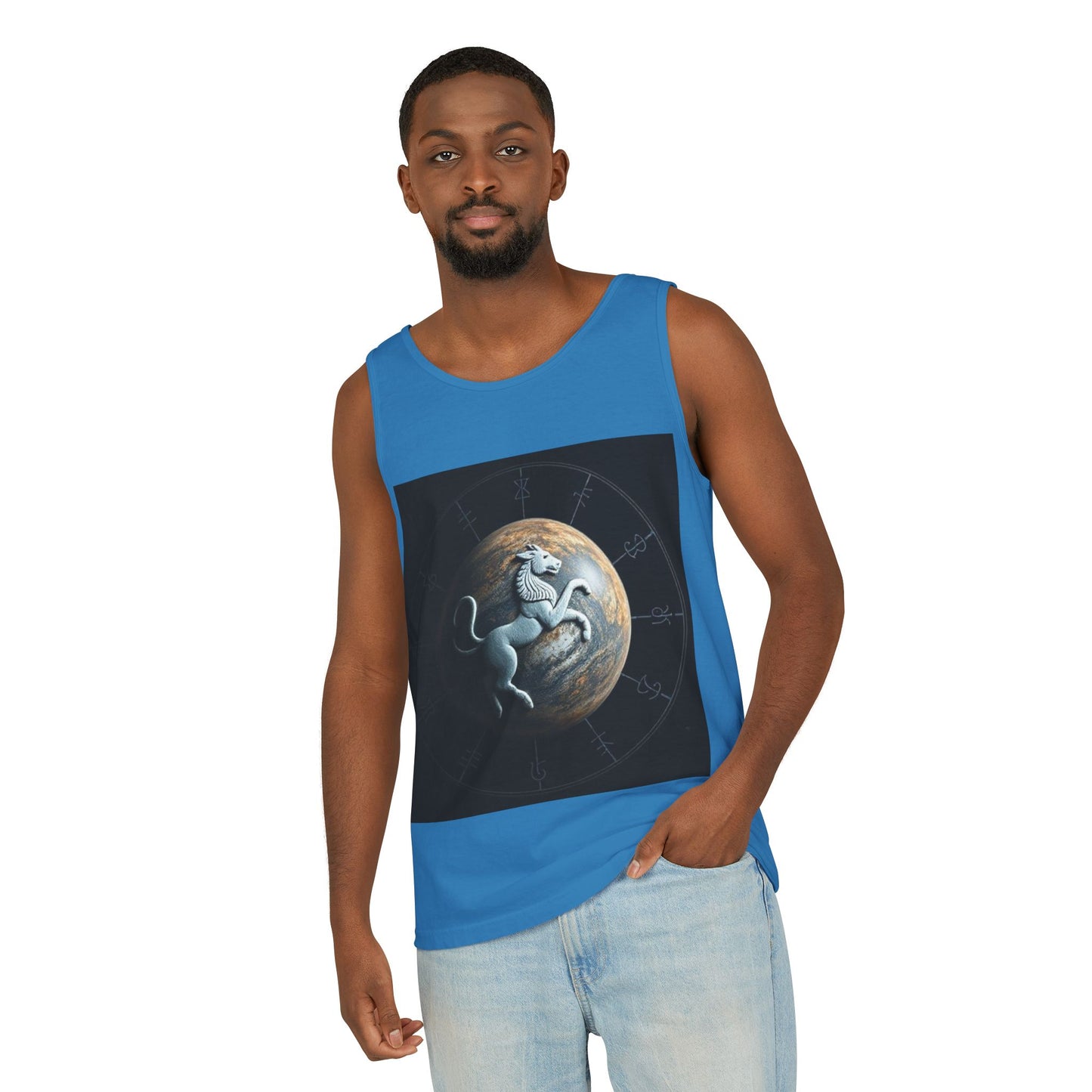 Unisex Garment-Dyed, Tank Top, Aquarius Design, Planet Animal, 100% Ringspun US cotton