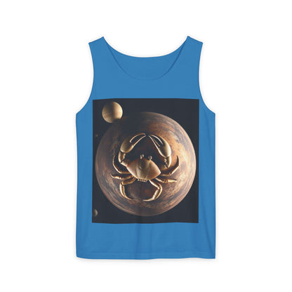 Unisex Garment-Dyed, Tank Top, Cancer Design, Planet Crab v1, 100% US cotton