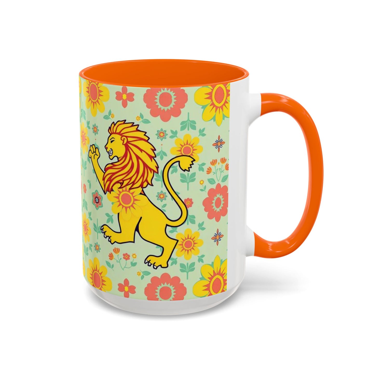 Accent Coffee Mug, Leo, Zodiac v2, Flower Pattern, (11, 15oz)