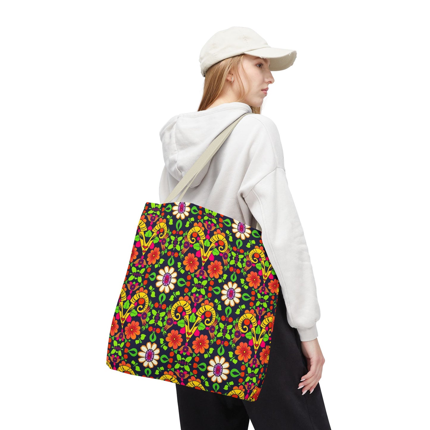 Tote Bag (AOP), Aries, Zodiac, Flower Pattern
