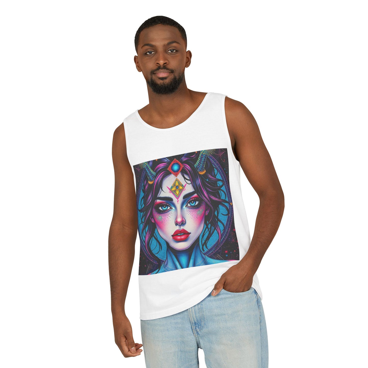 Unisex Garment-Dyed, Tank Top, Aquarius Design, Pop Art, 100% Ringspun US cotton