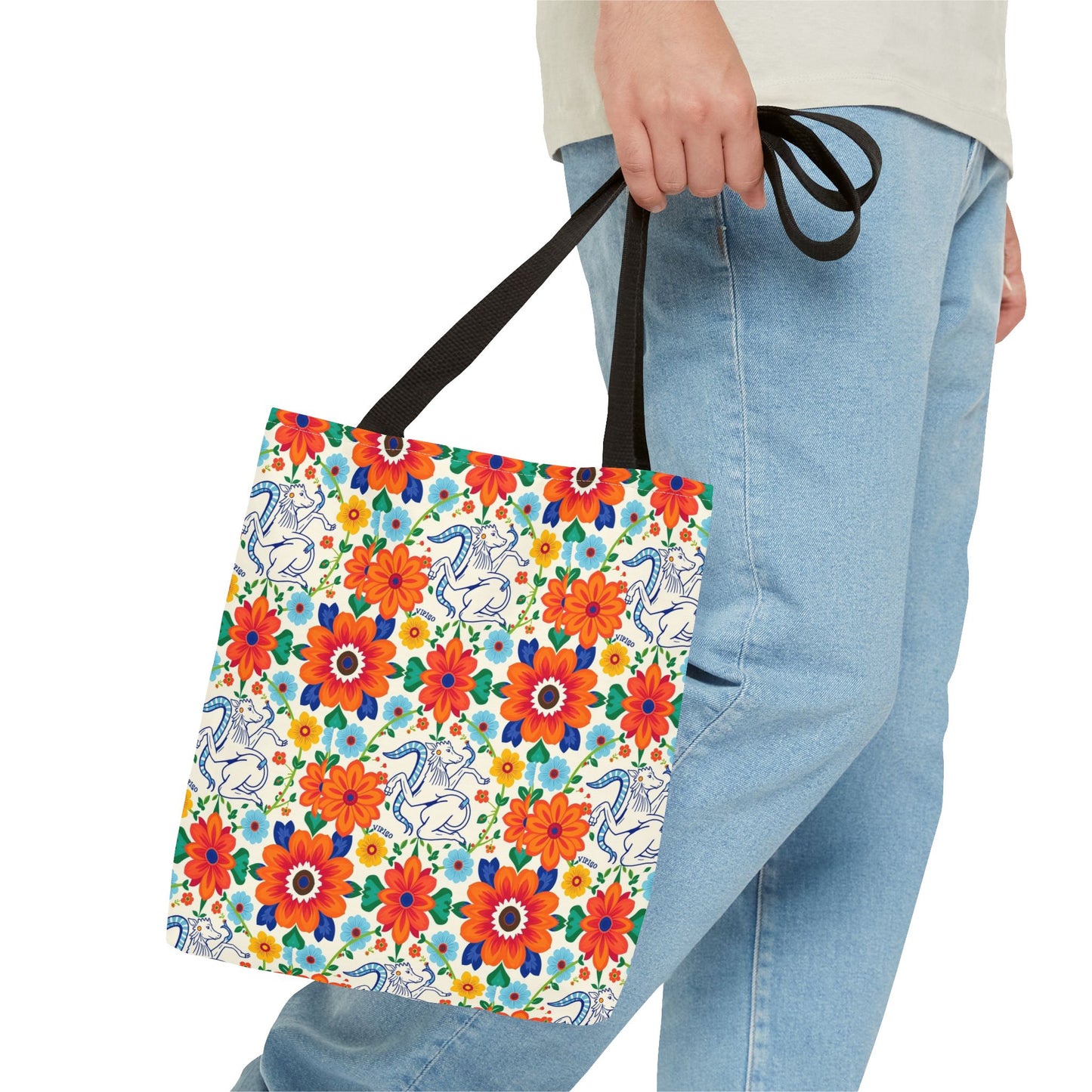 Tote Bag (AOP), Virgo, Zodiac v1, Flower Pattern