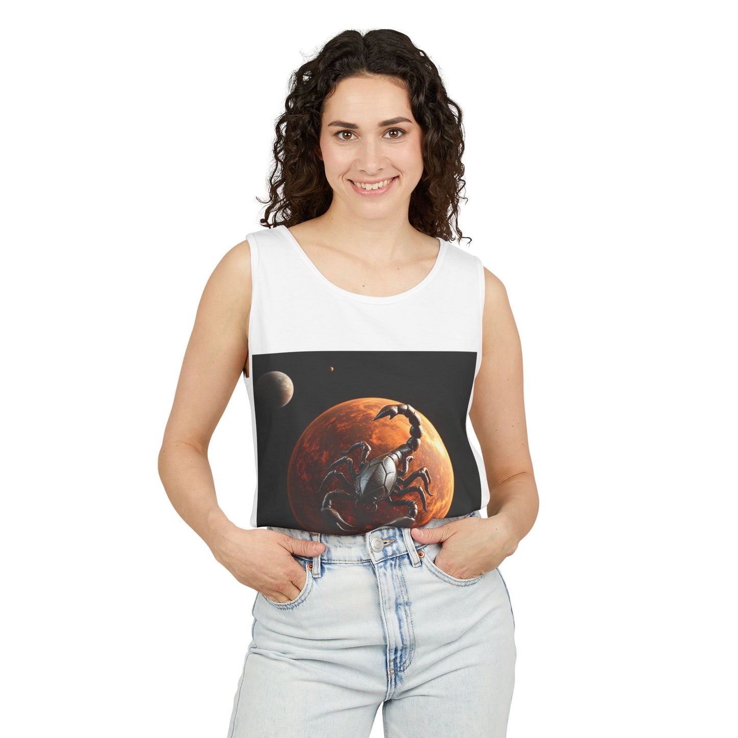 Unisex Garment-Dyed, Tank Top, Scorpio Design, Planet Symbol, 100% US cotton