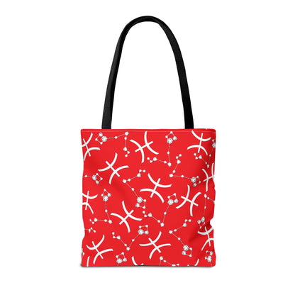 Tote Bag, Pisces Zodiac Sign, AOP, (Red, White)