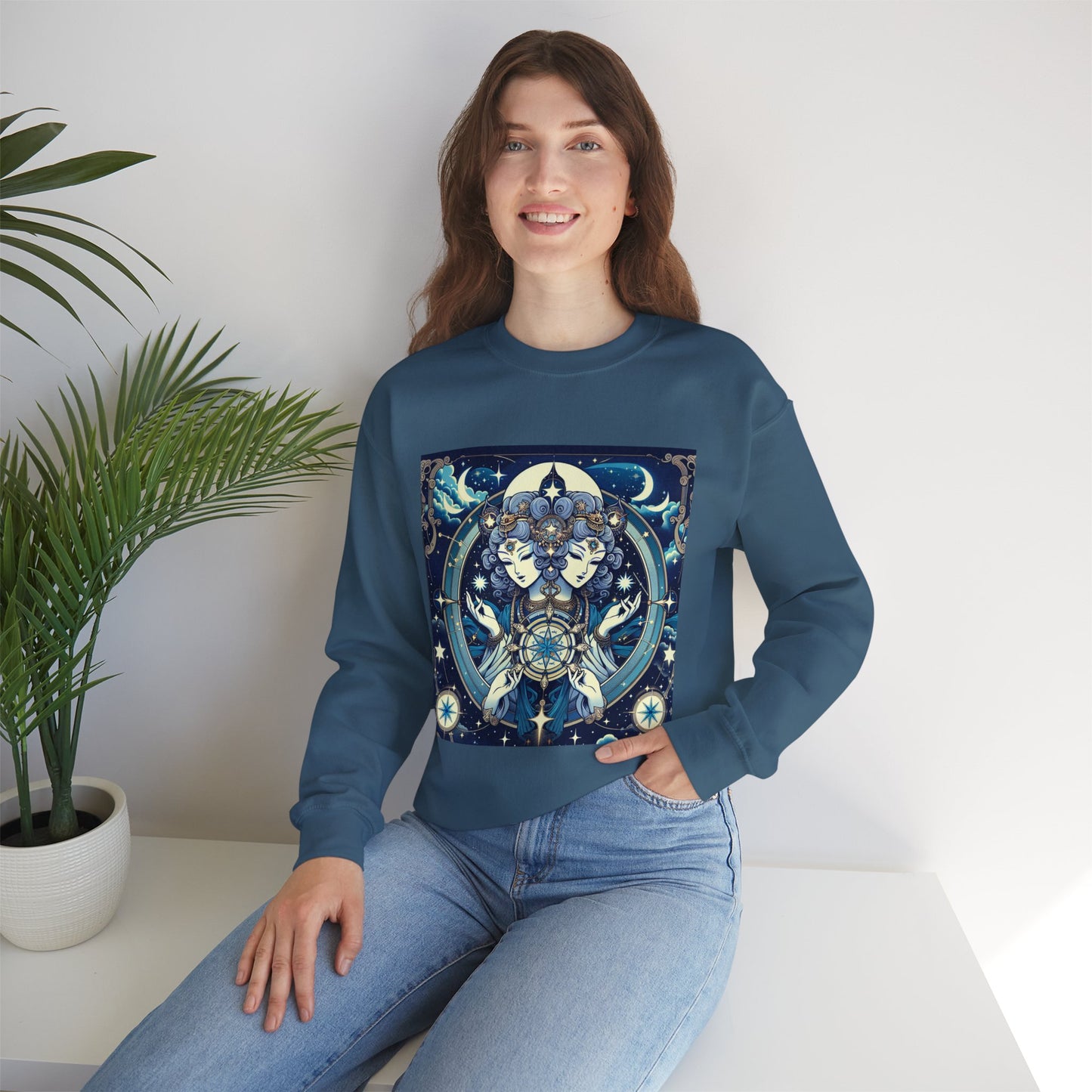 Unisex Heavy Blend™ Crewneck Sweatshirt,Twin Body, Gemini Zodiac Design