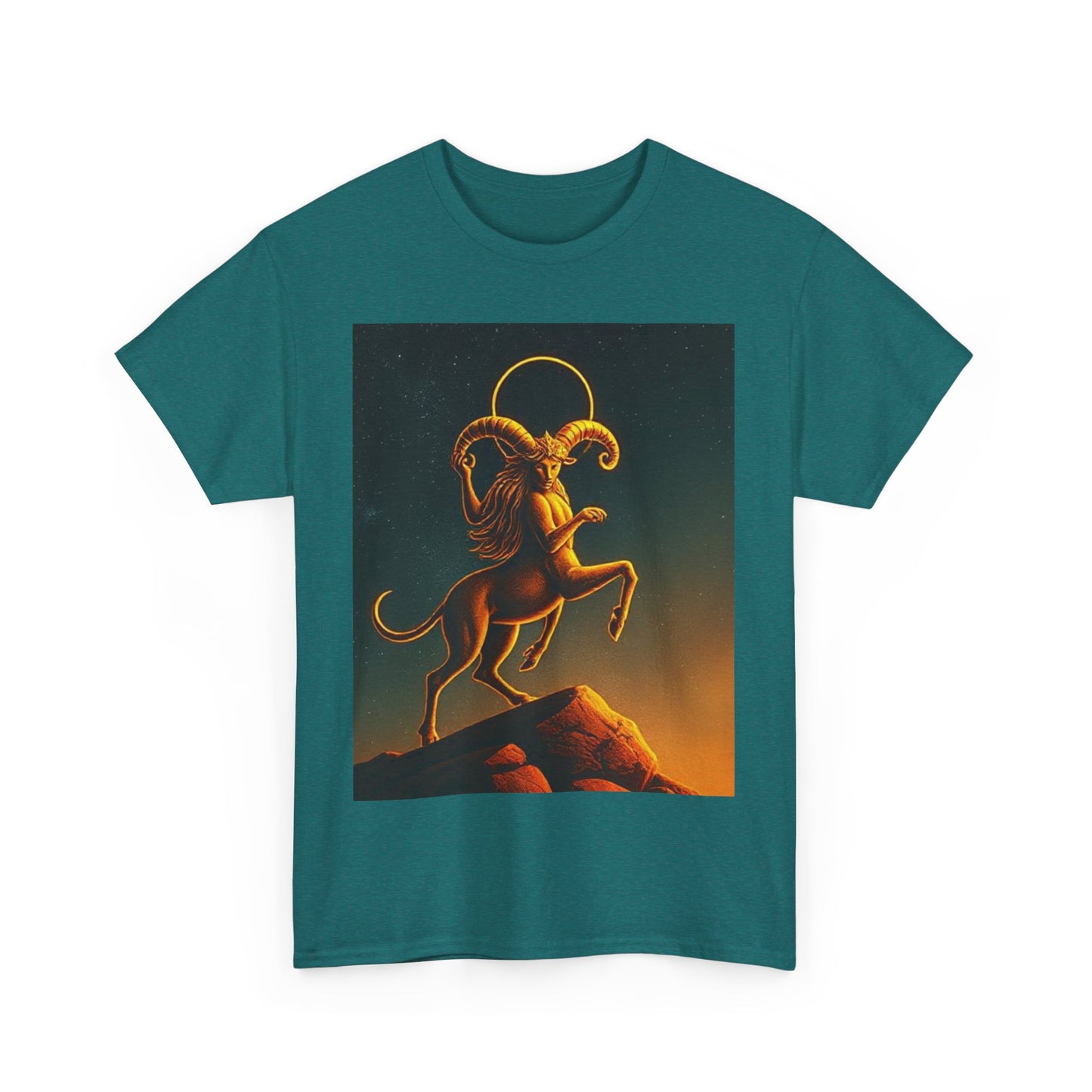 Unisex Heavy Cotton T-Shirt, Mountain Top 1v, Aries Zodiac Design
