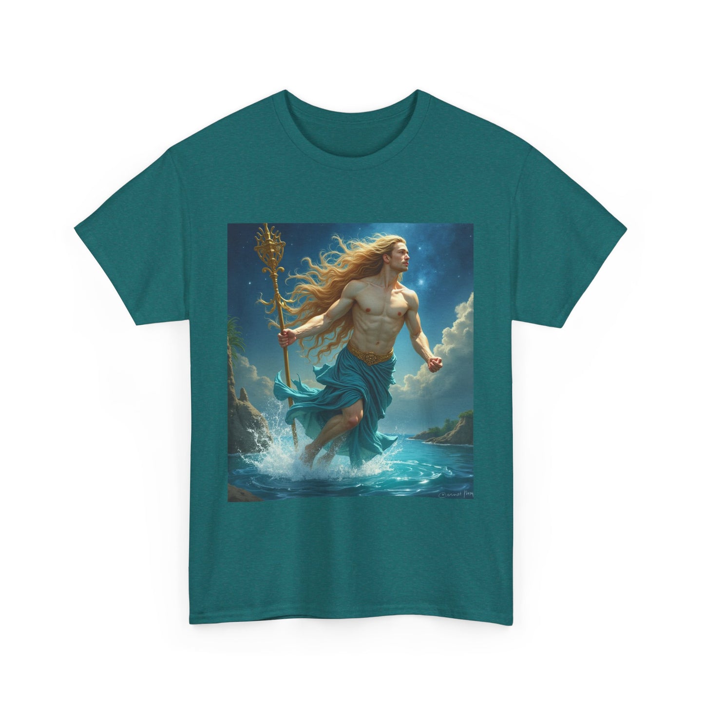 Unisex Heavy Cotton T-Shirt, Aquarius God 4v, Zodiac Design