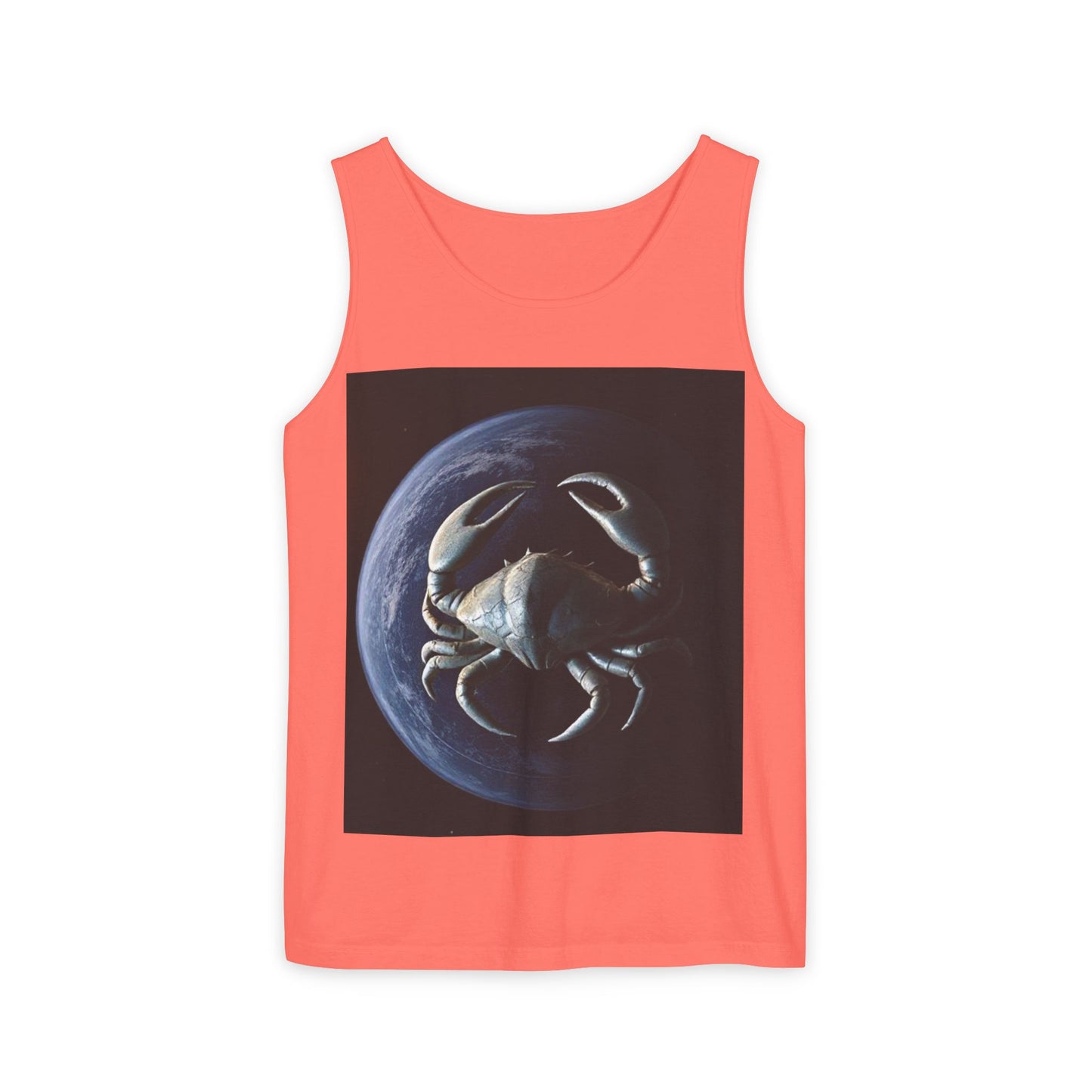 Unisex Garment-Dyed, Tank Top, Cancer Design, Planet Crab, 100% US cotton