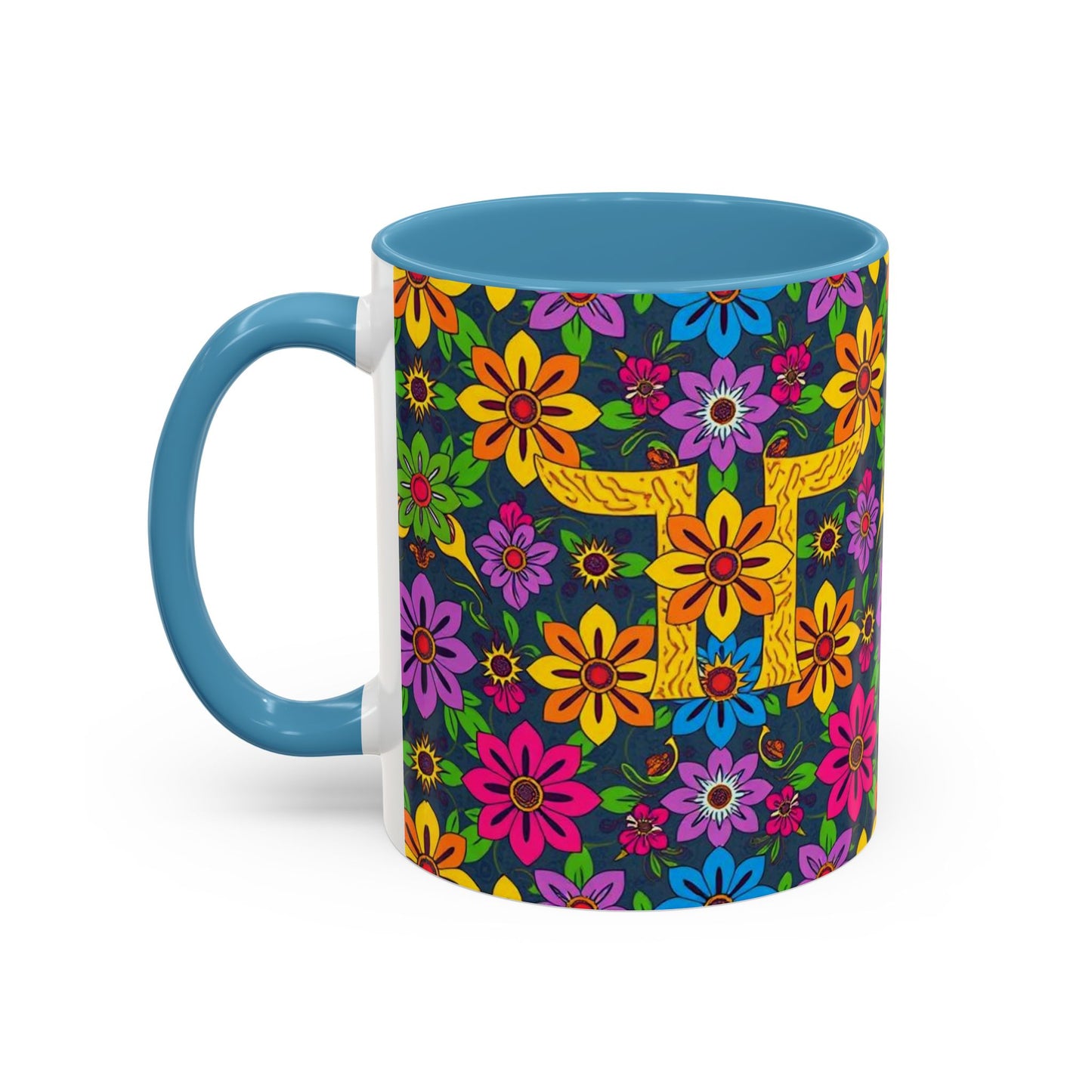 Accent Coffee Mug, Gemini, Zodiac v3, Flower Pattern, (11, 15oz)