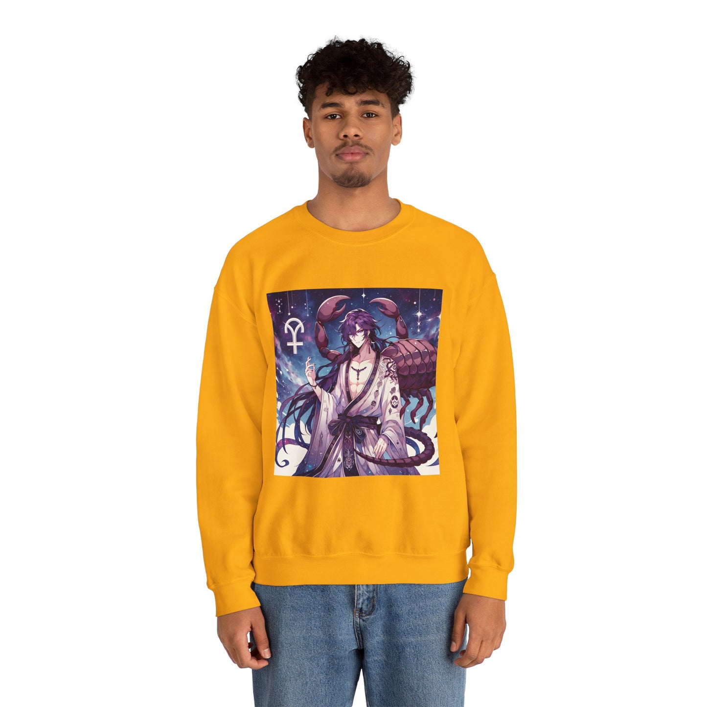 Unisex Heavy Blend™ Crewneck Sweatshirt, Scorpio Zodiac Design, purple scorpion anime