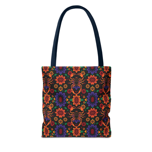 Tote Bag, (AOP), Scorpio, Zodiac v6, Flower Pattern
