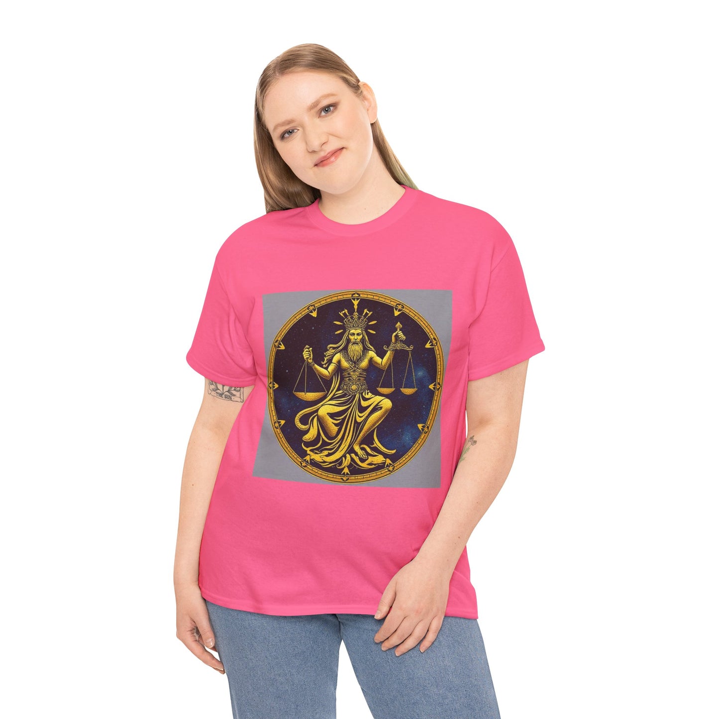 Unisex Heavy Cotton T-Shirt, Gold Libra God, Zodiac Design