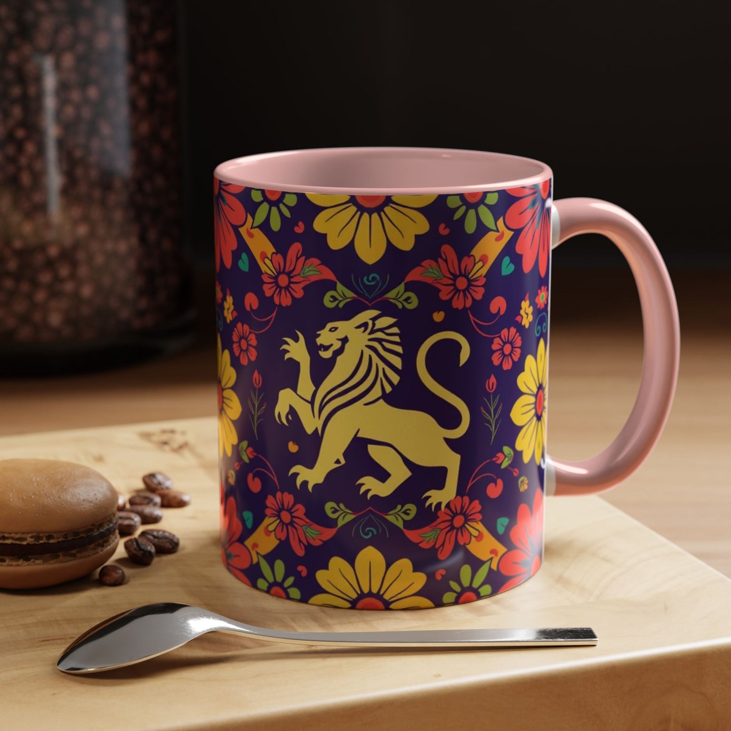 Accent Coffee Mug, Leo, Zodiac v3, Flower Pattern, (11, 15oz)