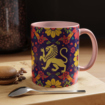 Accent Coffee Mug, Leo, Zodiac v3, Flower Pattern, (11, 15oz)