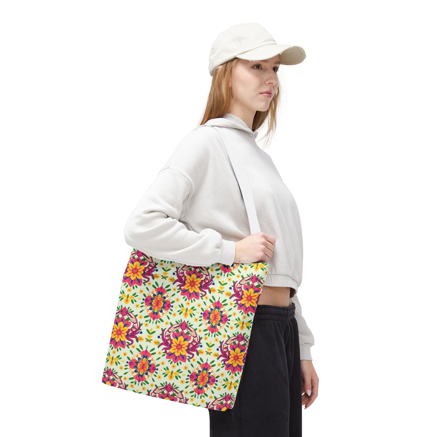 Tote Bag (AOP), Cancer, Zodiac v1, Flower Pattern