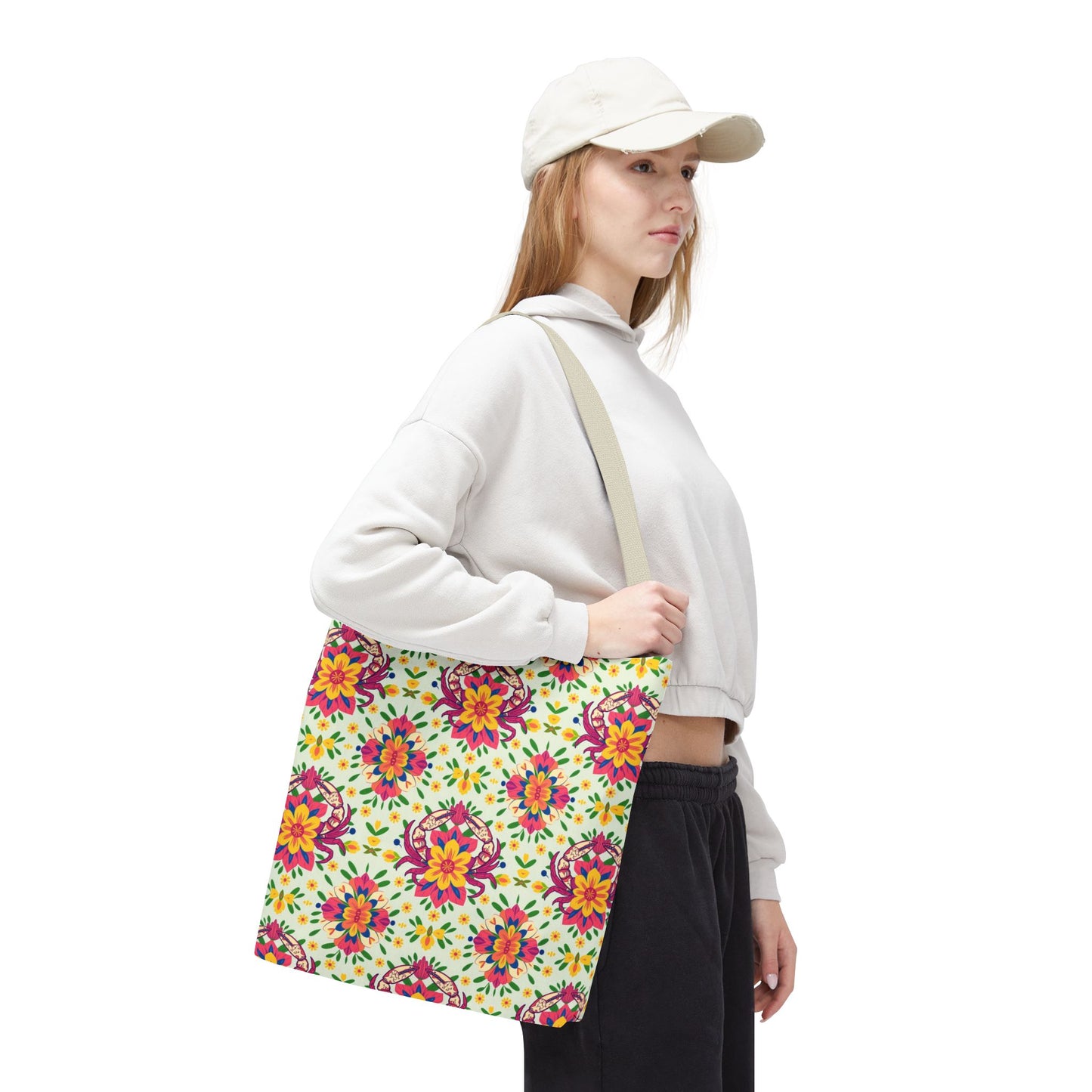 Tote Bag (AOP), Cancer, Zodiac v1, Flower Pattern