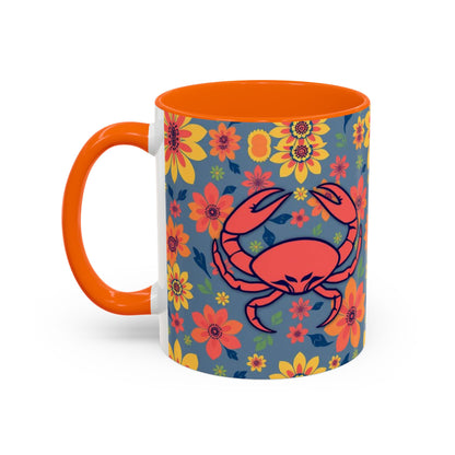 Accent Coffee Mug, Cancer, Zodiac v1, Flower Pattern, (11, 15oz)