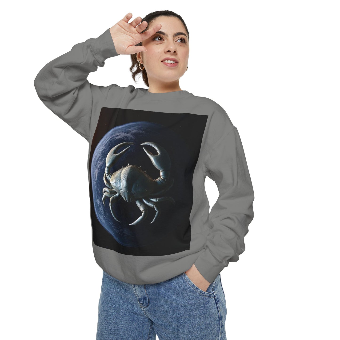 Garment-Dyed Sweatshirt, Unisex, Space Animal Design, Cancer