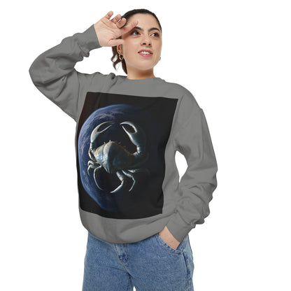 Garment-Dyed Sweatshirt, Unisex, Space Animal Design, Cancer
