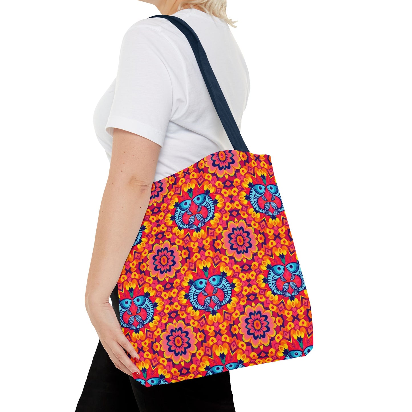 Tote Bag, (AOP), Pisces, Zodiac v5, Flower Pattern