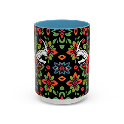 Accent Coffee Mug, Taurus, Zodiac v2. Flower Pattern, (11, 15oz)
