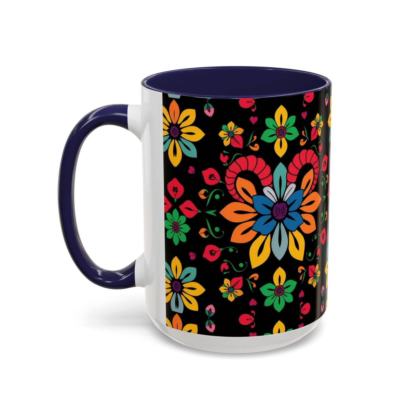 Accent Coffee Mug, Aries, Zodiac v3, Flower Pattern, (11, 15oz)