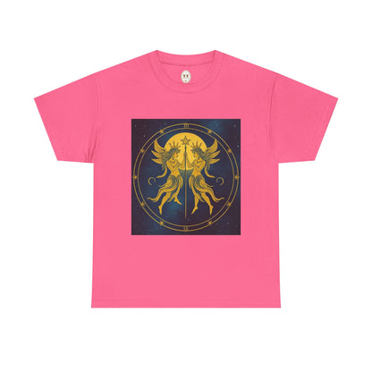 Unisex Heavy Cotton T-Shirt, Space Twins v3, Gemini Zodiac Design