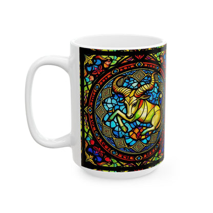 Ceramic Mug, (11oz, 15oz), Ceramic Coffee Mug, AOP, Glass Design v1, Taurus Zodiac