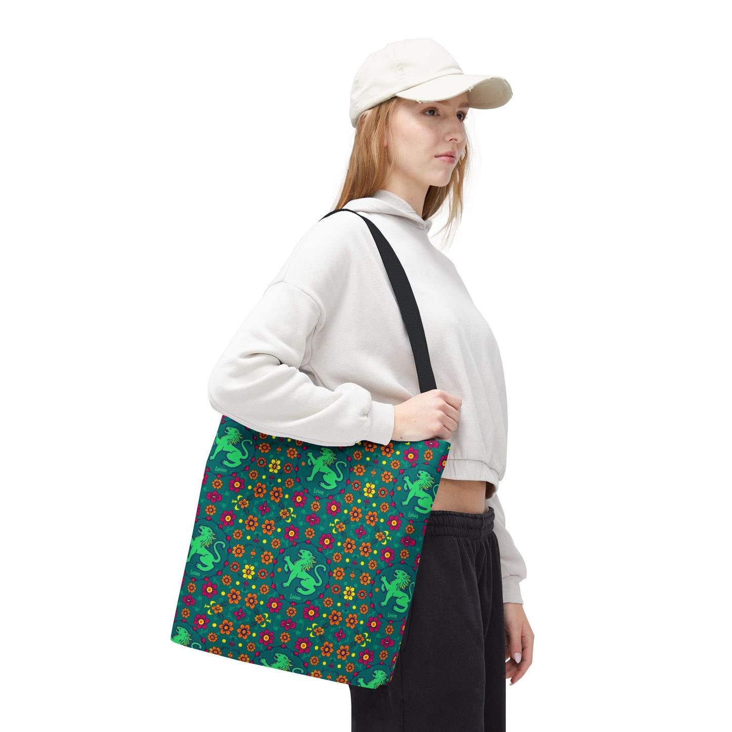 Tote Bag (AOP), Leo, Zodiac v1, Flower Pattern
