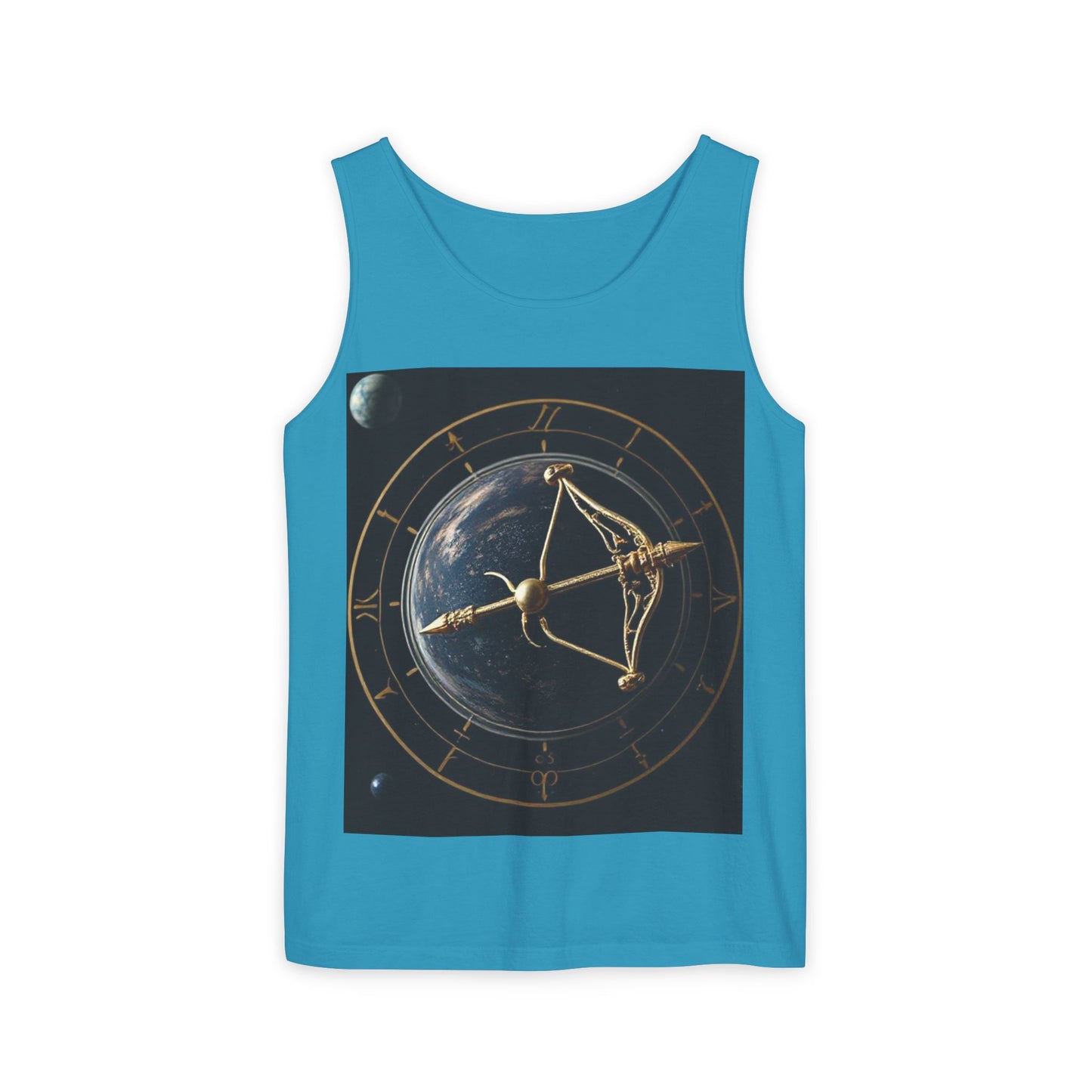 Unisex Garment-Dyed, Tank Top, Sagittarius Design, Planet Symbol, 100% US cotton