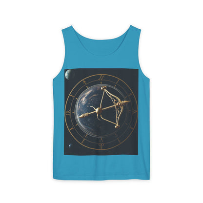 Unisex Garment-Dyed, Tank Top, Sagittarius Design, Planet Symbol, 100% US cotton
