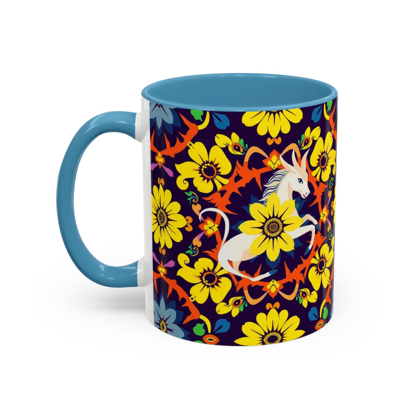 Accent Coffee Mug, Aquarius, Zodiac v1, Flower Pattern, (11, 15oz)