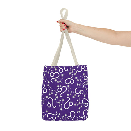 Tote Bag, Leo Zodiac Sign, AOP, (Purple, White)