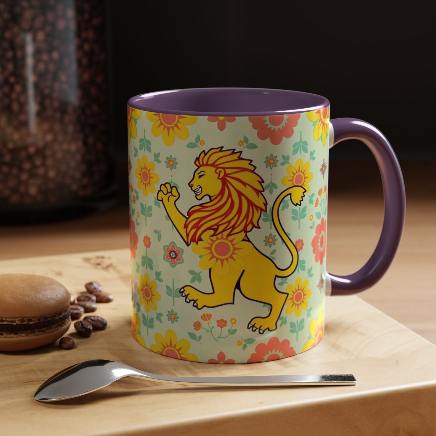 Accent Coffee Mug, Leo, Zodiac v2, Flower Pattern, (11, 15oz)