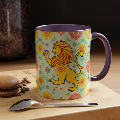 Accent Coffee Mug, Leo, Zodiac v2, Flower Pattern, (11, 15oz)