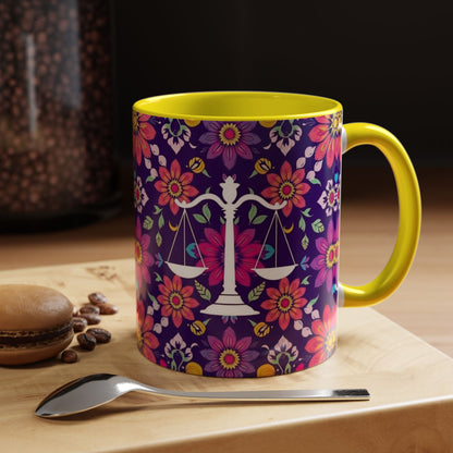 Accent Coffee Mug, Libra, Zodiac v3, Flower Pattern, (11, 15oz)