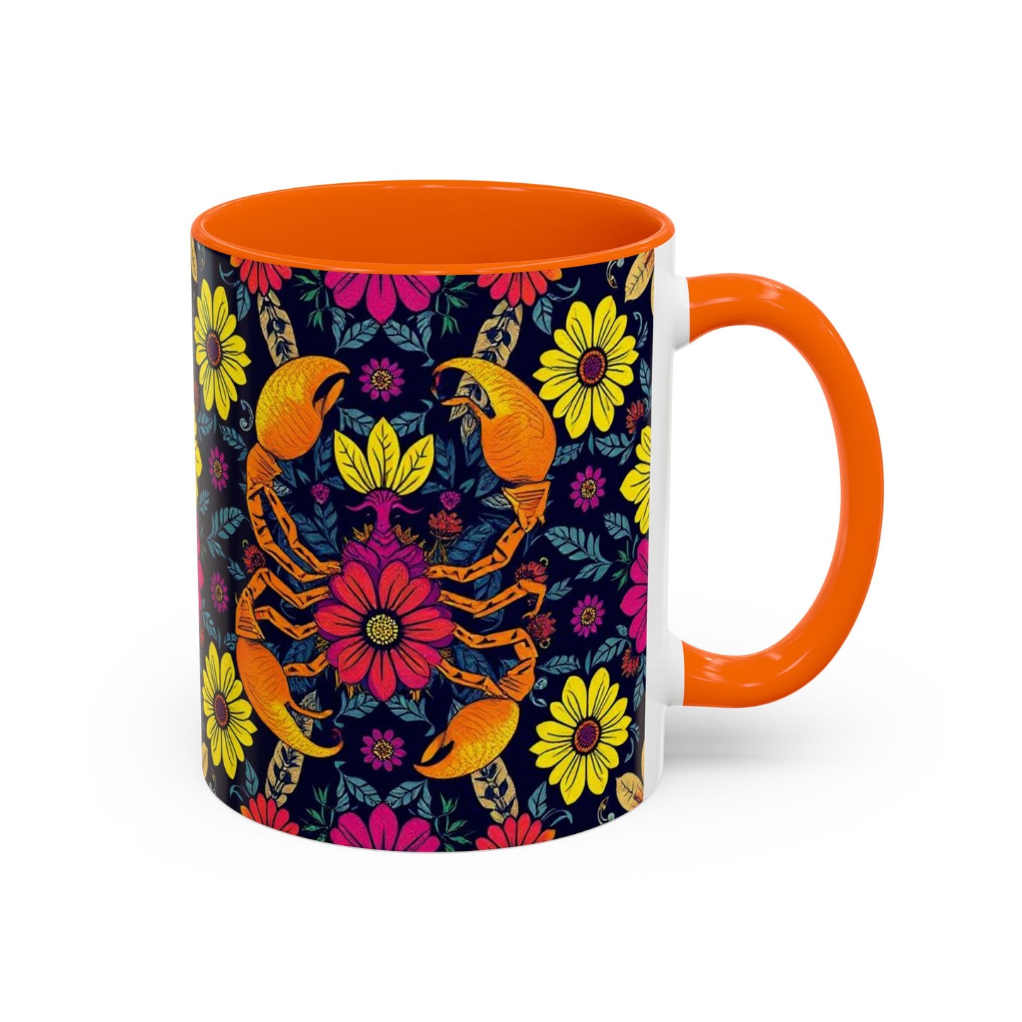 Accent Coffee Mug, Scorpio, Zodiac v3. Flower Pattern, (11, 15oz)