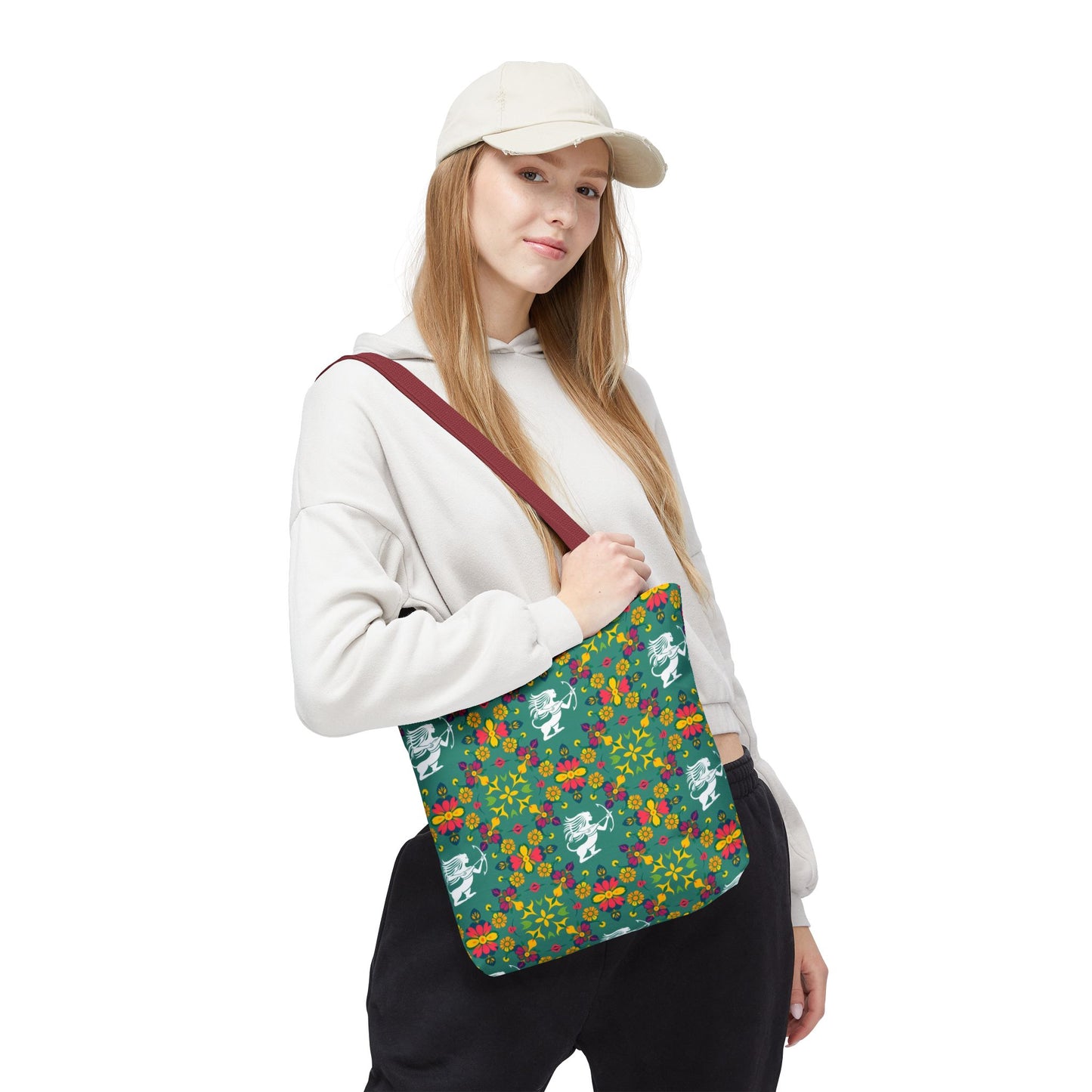 Tote Bag, (AOP), Sagittarius, Zodiac v6, Flower Pattern
