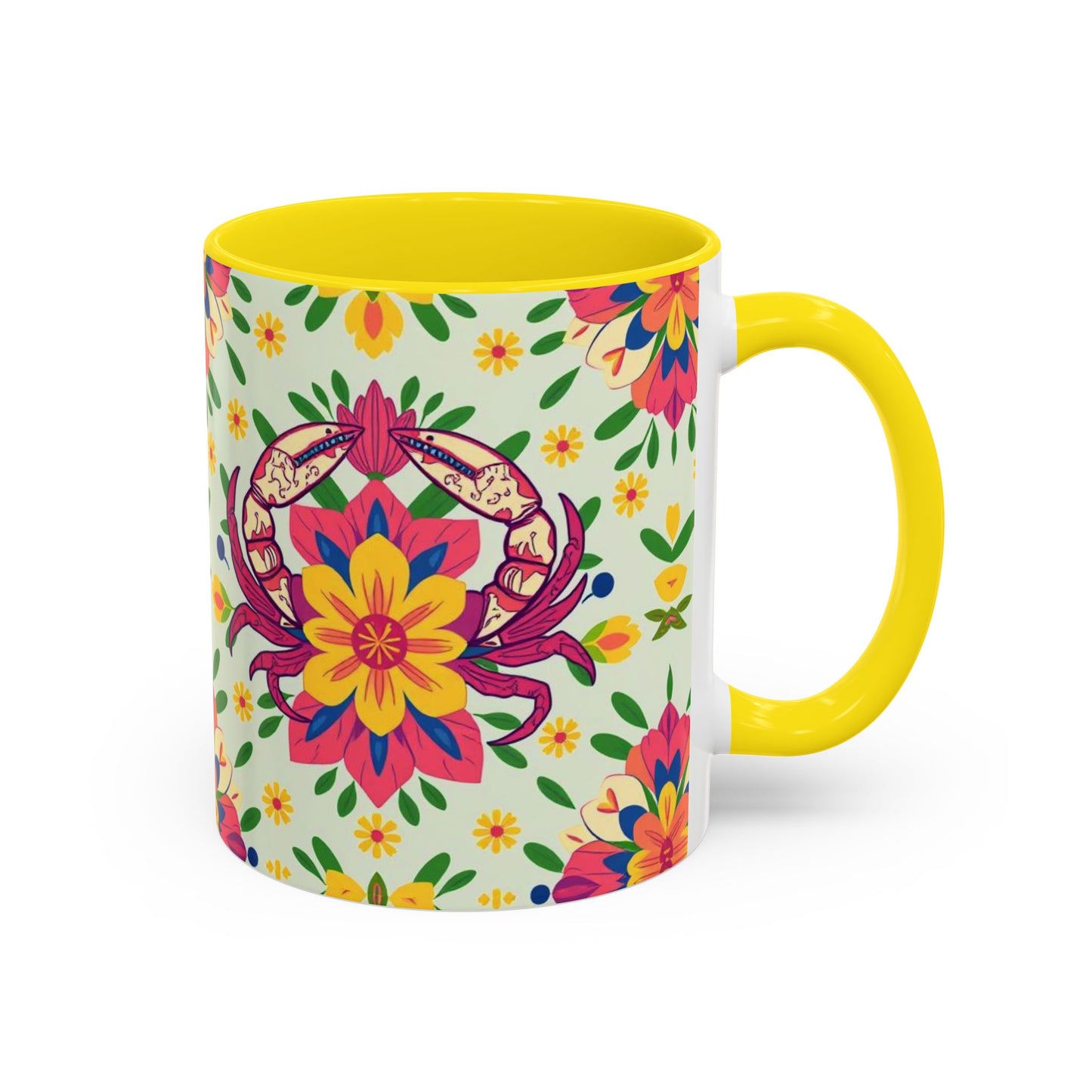 Accent Coffee Mug, Cancer, Zodiac v3, Flower Pattern, (11, 15oz)