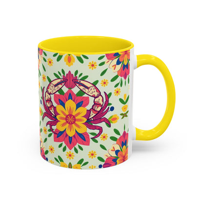 Accent Coffee Mug, Cancer, Zodiac v3, Flower Pattern, (11, 15oz)